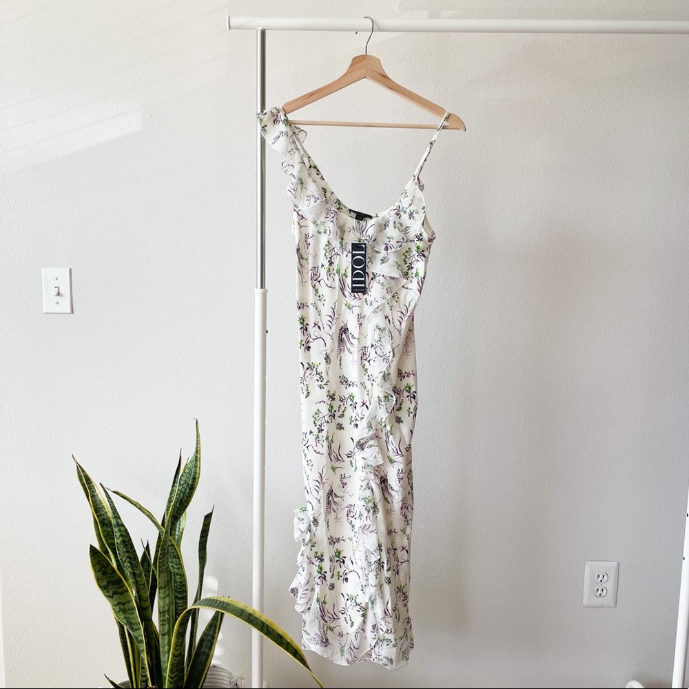 TOPSHOP • frill floral slip midi dress